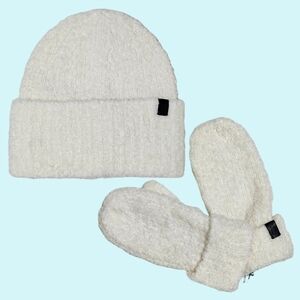 BUNDLE - All Saints Hat Beanie & Mittens Set Chalk Teddy Wool & Alpaca Blend